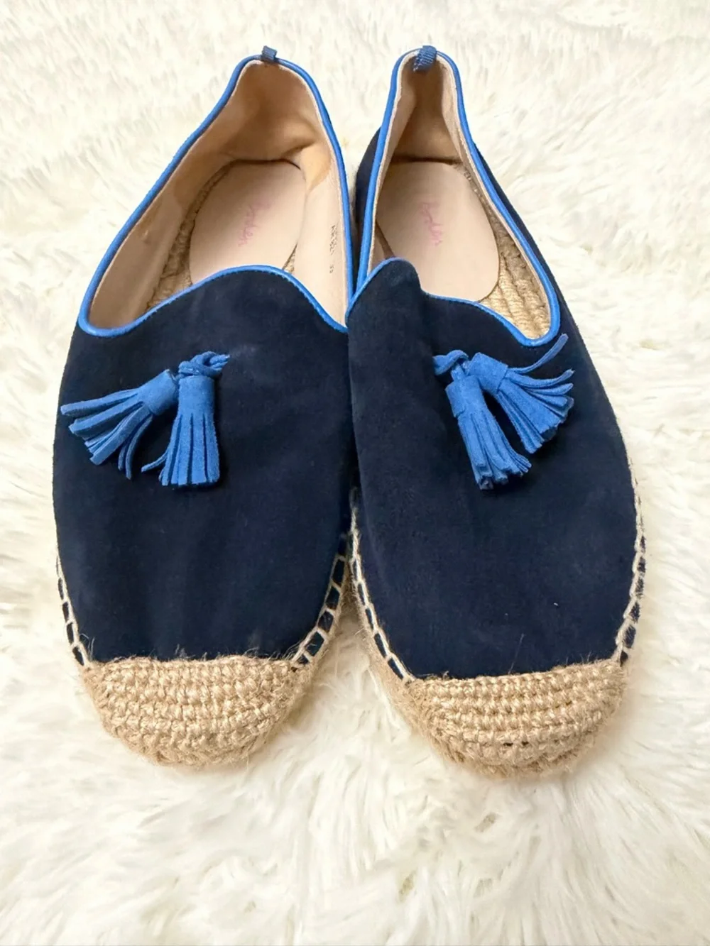Boden Navy Suede Tassel Coastal Espadrille Flats Loafers Slip On 39 Beach Vacay